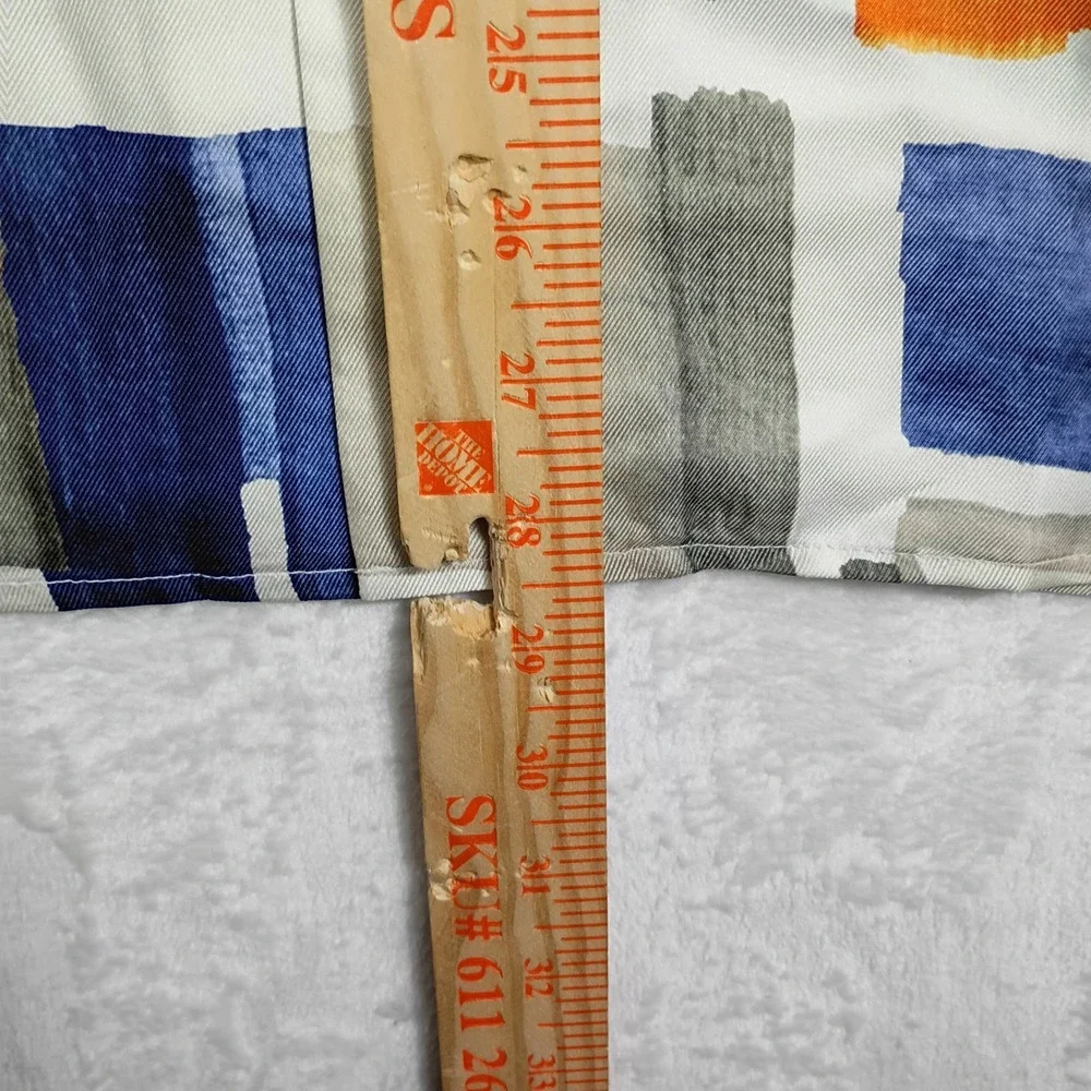 Banana Republic Mens M Tall Silk Abstract Geometric Camp Shirt Blue Orange White